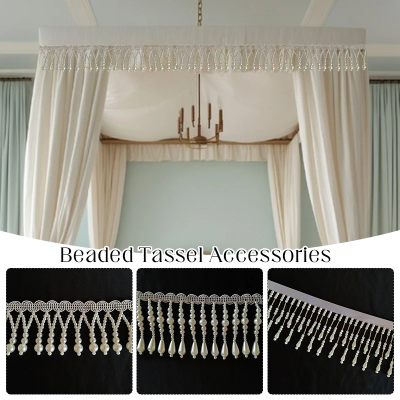 

1 Yard Hanging Bead Pearl Tassel Lace Trim Ribbon Edge Fringe DIY Stage Costume Home Curtain Wedding Dress Decor Accessories