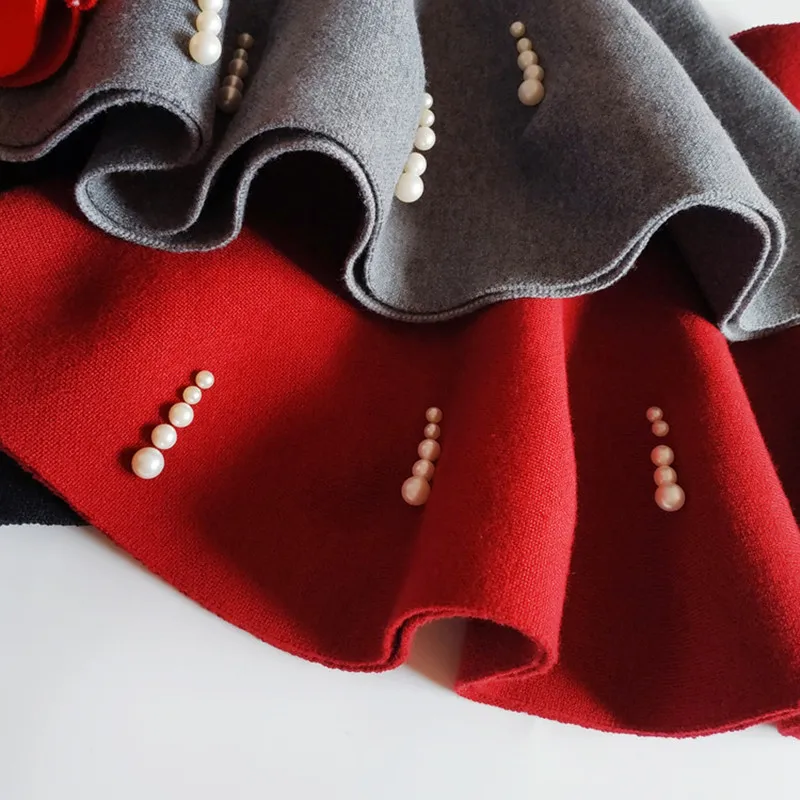 Spring Autumn Winter Baby Toddler Pleated Skirt School Girls Knit Skirt Princess Pearls Party Skirts For Kids Children Clothes