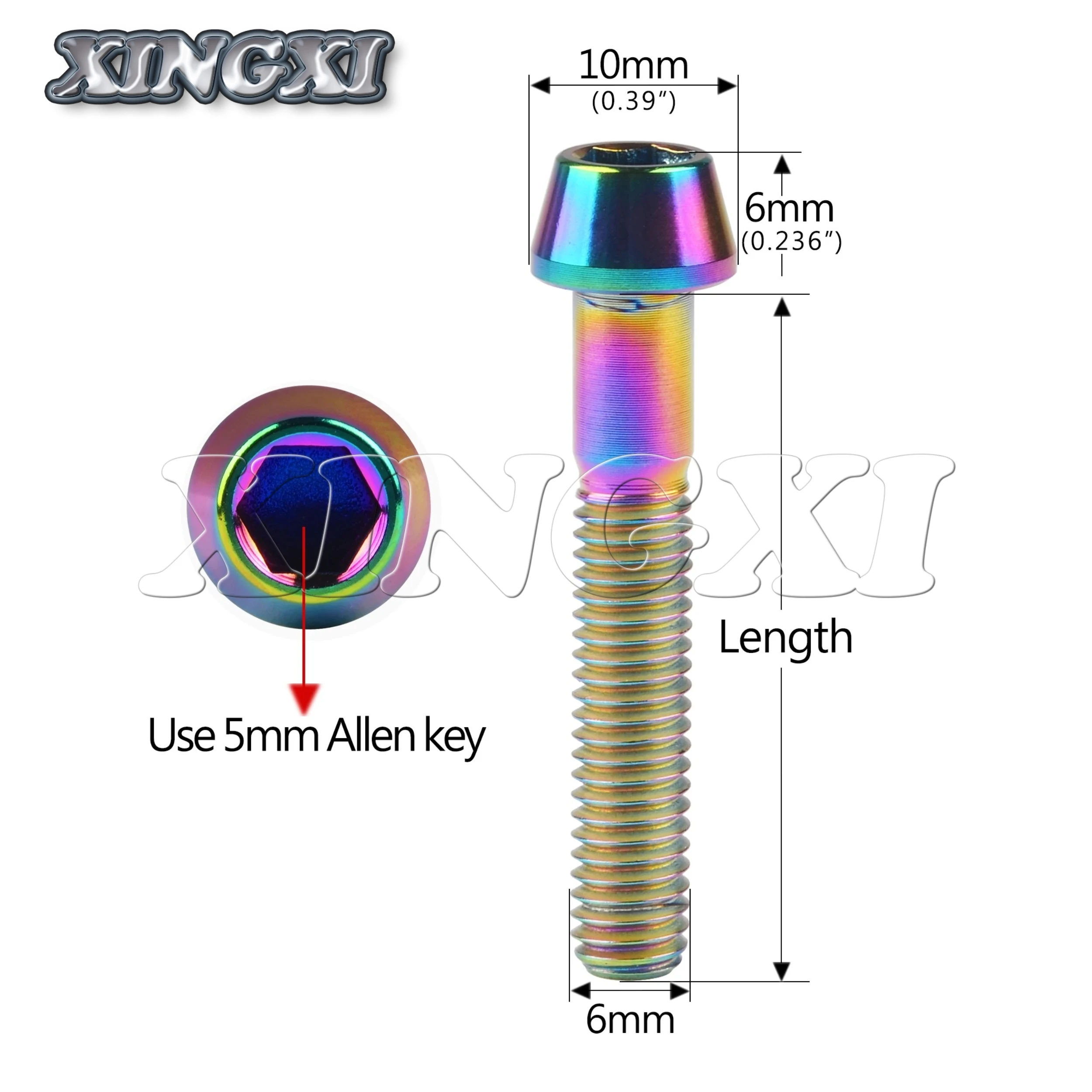 Titanium Bolts Xingxi M6x10-65mm Allen Key Taper Head For Bicycle Headset Brake
