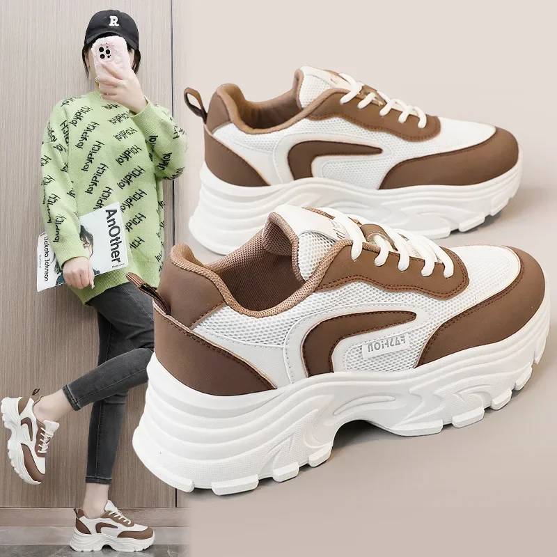 

New Dad Shoes Spring Summer 2024 Breathable Mesh Casual Shoes Color-Blocked Mesh Heightened Sneakers Trend