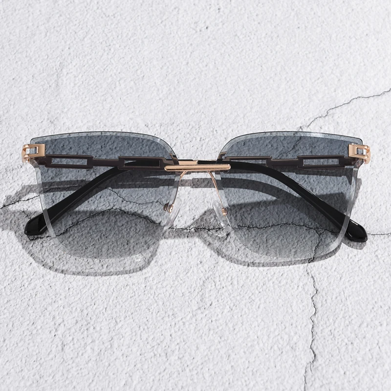 Wandern Frauen Randlose Legierung Cat EyeAnti Licht Gläser Farbverlauf Braun Schneiden Objektiv Brillen Für Weibliche Marke Designer Shades – Detail 13