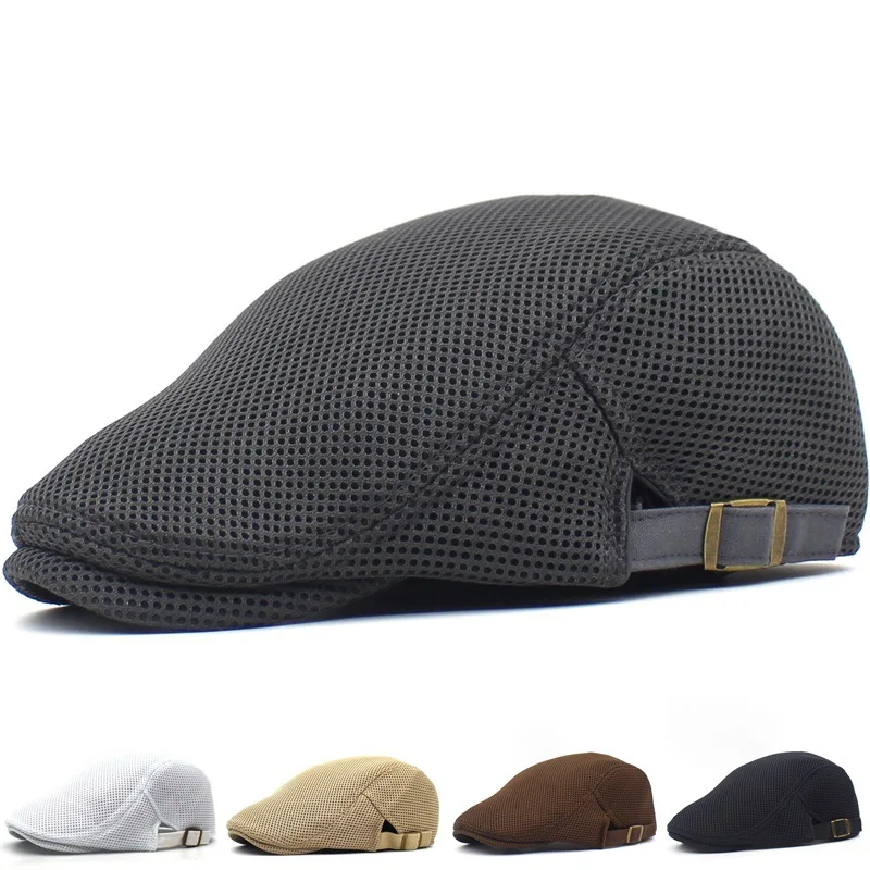 

Summer Mesh Cap Men's Mesh Beret Breathable Outdoor Sun Hat Peaked Cap Solid Color Leisure Travel Hat