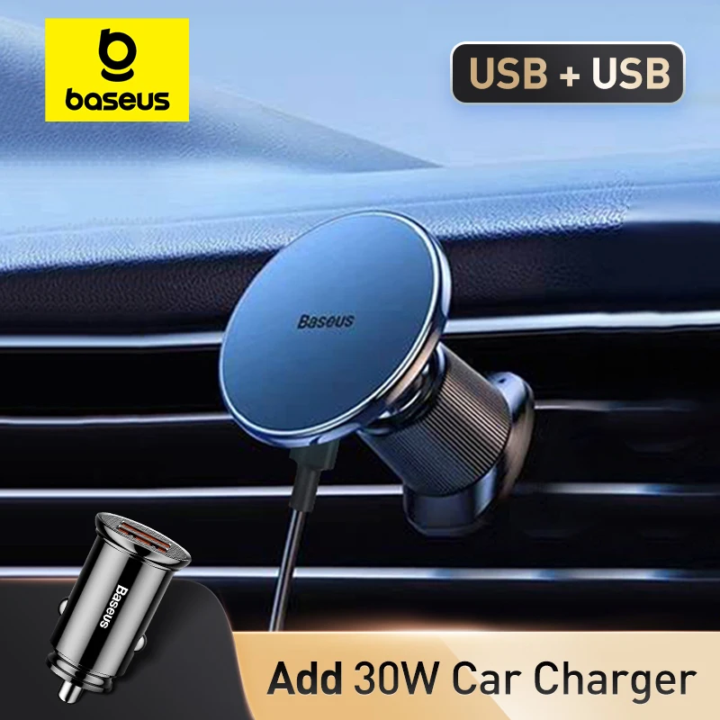 thumbnail image 1 of Baseus - Cargador inalámbrico magnético para coche, soporte para teléfono, 15 W, carga rápida, inalámbrico, para iPhone 16, 15, 14 y 13, 1 of 5