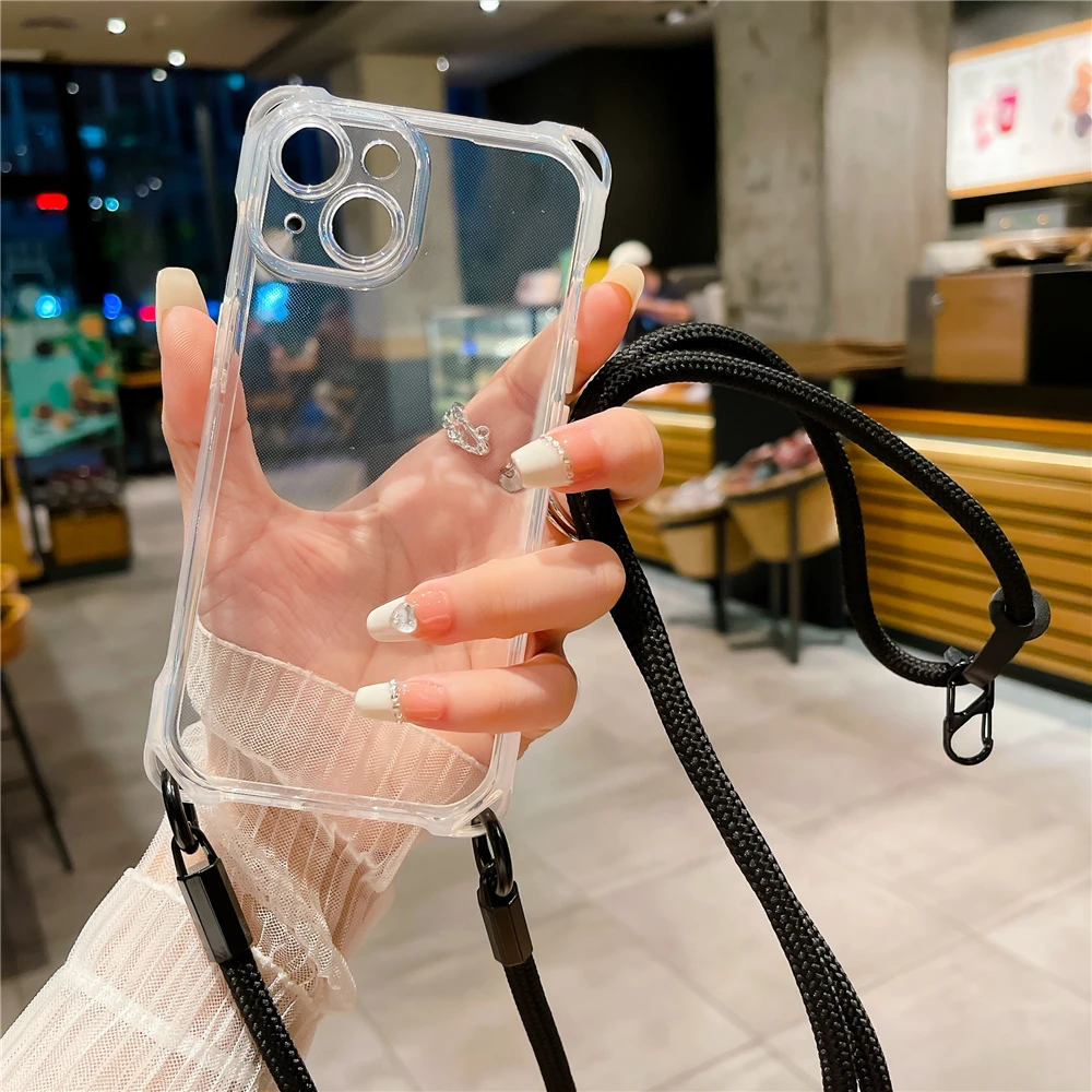 Transparent Soft Silicone Crossbody Lanyard Rope Necklace Phone Case with 7MM Strap