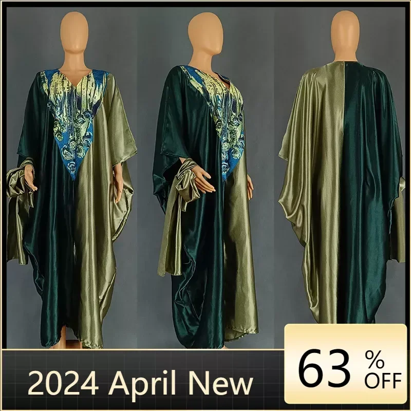 

African Dresses for Women Hijab Kaftan Print Loose Boubou Robe Africa Clothes Ankara Dashiki Dubai Abaya Scarf Gown Caftan Dress