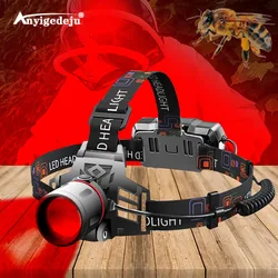 XML-T6 LED Headlamp 3-Mode Zoomable Headlight 18650 Battery Head Torch Fishing Light Camping Red Hunting Flashlight