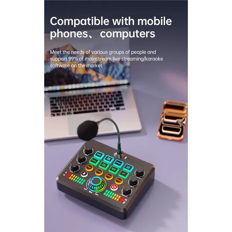 라이브 사운드 카드 무선 블루투스 리버브 조정 사운드 보드(RGB 포함) 마법의 음성 변경 기능 포함