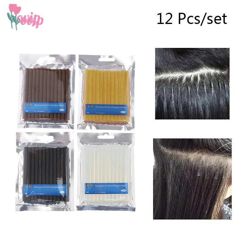 

12 Pcs Hot Melt Hair Extension Keratin Adesive Glue Sticks Fusion Glue Styling Keratin Strong Hold Glue Grain Sticky Hair