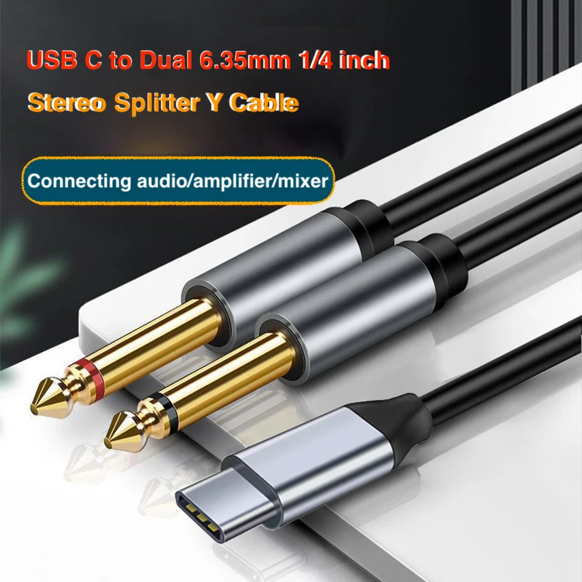 

USB-C to Dual 6.35mm 1/4 inch TS Audio Cable, Gold Plated Type C to Dual 6.35mm 1/4 inch Male TS Mono Interconnect Aux Adapter