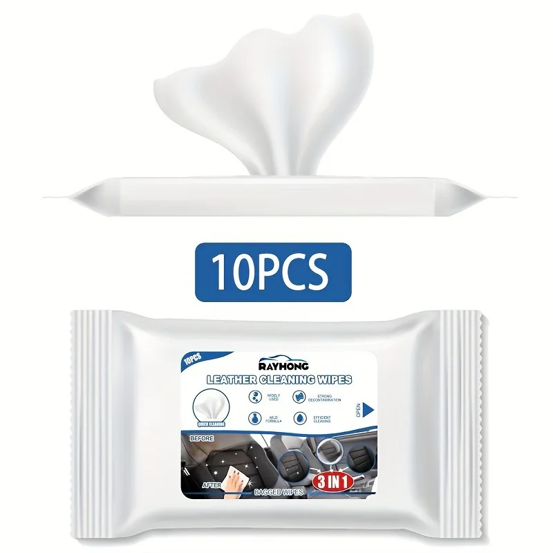 3in1 Car Leather And Seat Interior Cleaning Wipes Clean Decontamination Free Water Car Interior Clean Wipes 10pcs/pack
