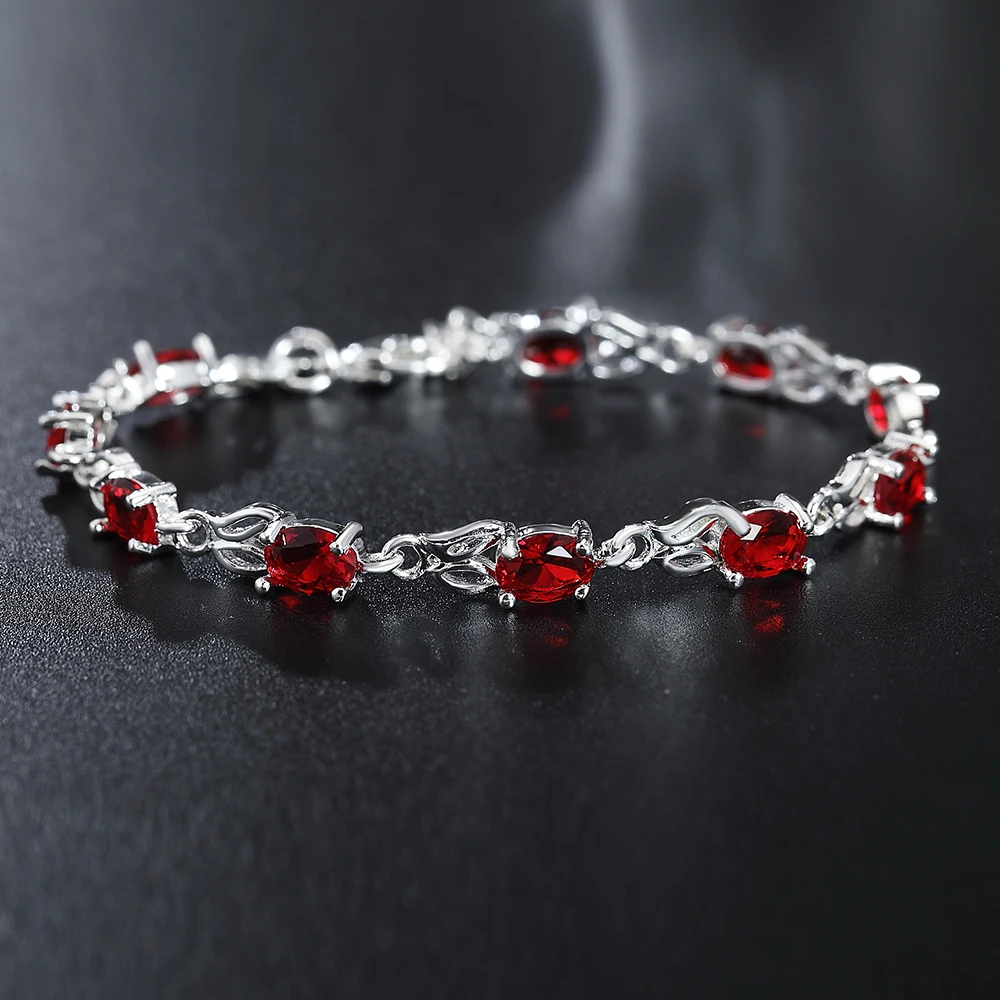 Silver Bracelet 925 Sterling Silver Wild Red Crystal Chain For Women Fashion Lady Wedding Party Christmas Gifts Jewelry
