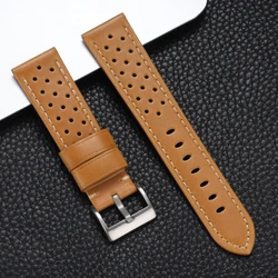 Vintage Soft Oil Wax Genuine Leather Watch Strap with Steel Pin Buckle - 18mm (Light Brown)