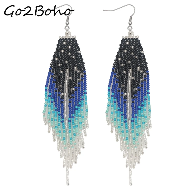 Go2boho Pendientes cuentas flecos para mujer, hecha a mano, con patrón de estrellado|Pendientes con forma de gota| - AliExpress