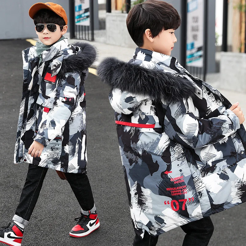 Boys Down Coat Jacket Cotton Outerwear Windbreak Furs Thicken Velvet Winter Warm Christmas Gift Children's Clothing