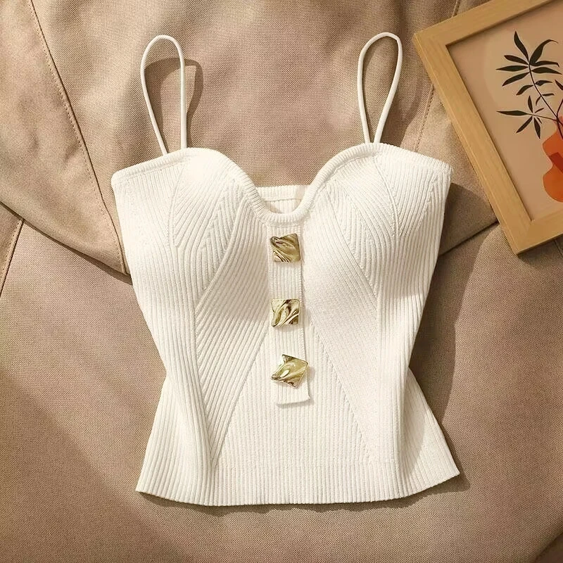 

Sexy Knitted Crop Top Solid Slim Camisole Sleeveless Crop Tops Vest For Women Sling Tops Harajuku Korean Knitwear Tank Tops