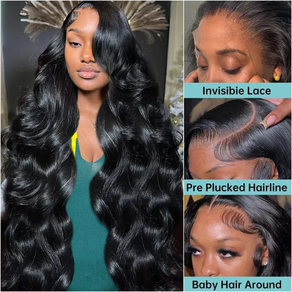 18-42 inch Body Wave 13x4 13x6 HD Transparent Lace Front Human Hair Wig Pre Plucked 200 250 Density Lace Frontal Wigs for Women 2