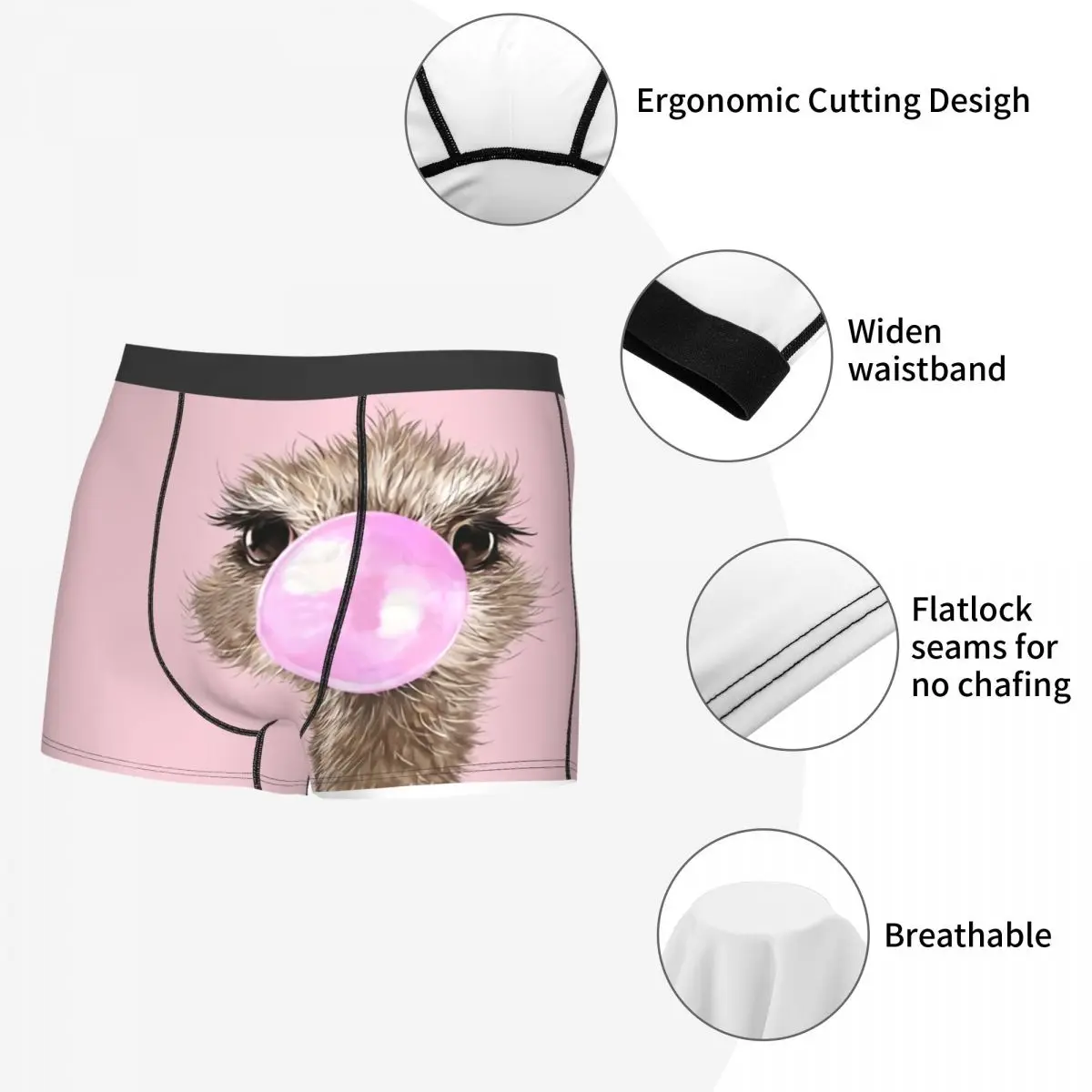 Sneaky Ostrich Bubble Gum Man's Boxer Briefs Underwear Animal Highly Breathable High Quality Sexy Shorts Gift Idea 5