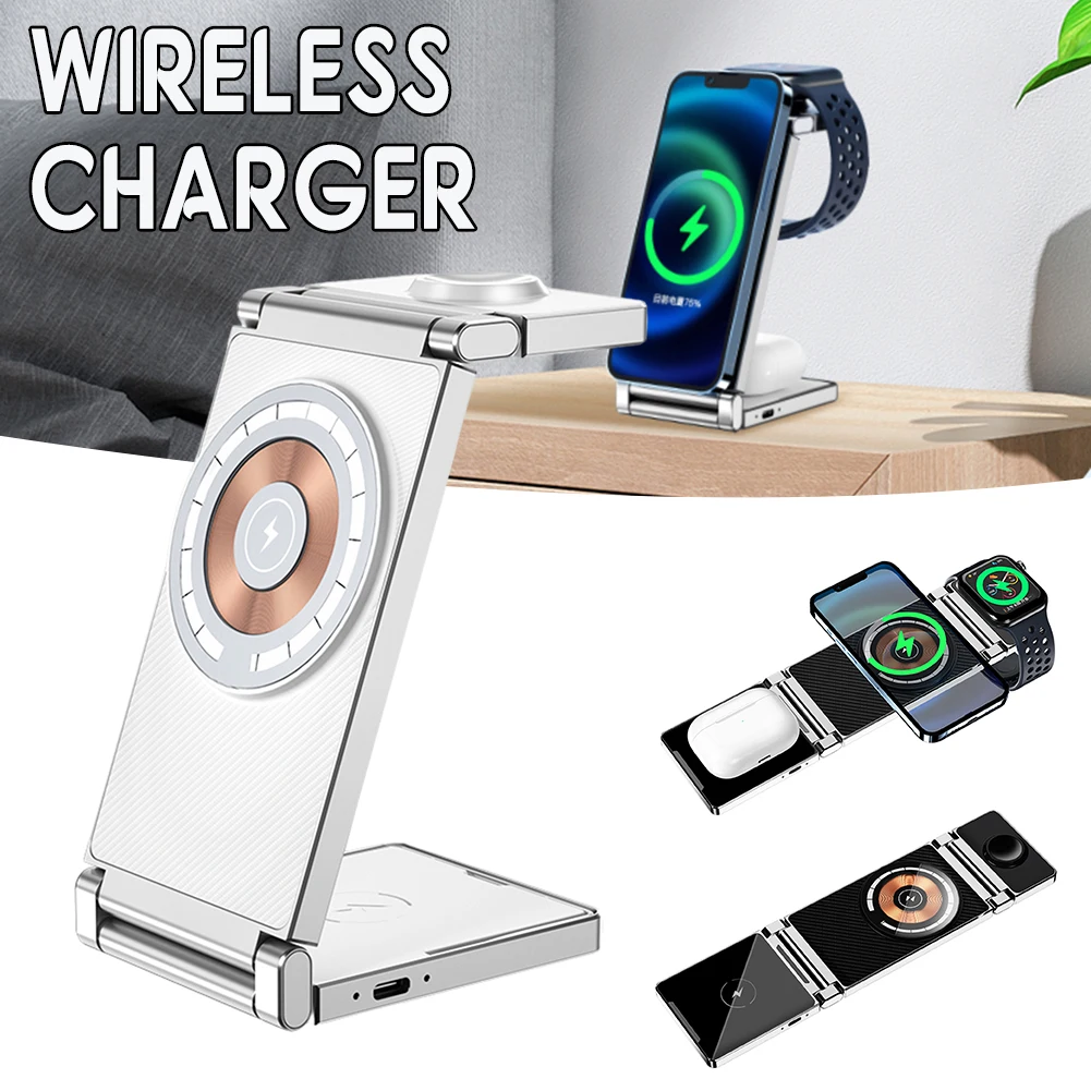 

4 in 1 Magnetic Wireless Charger Pad Stand for iPhone 14 13 12 Pro Max Airpods iWatch Fast Wireless Charging Dock Station