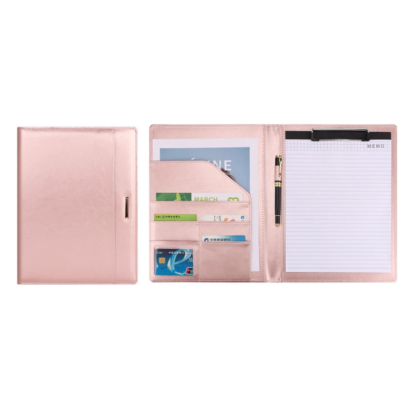 A4 비즈니스 Padfolio 파일 폴더 로즈 골드 문서 홀더 클립보드 폴더 가죽 책상 주최자 회의 쓰기 패드 사무실