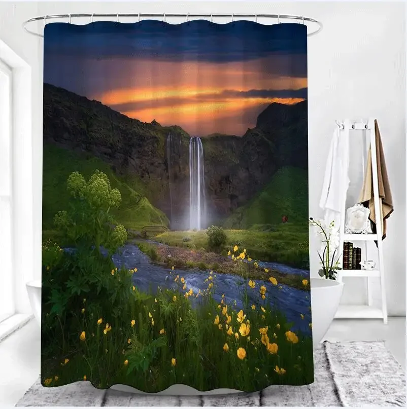 Tenda Da Doccia Foresta Cascata Verde - Impermeabile 130x220cm Con Ganci - Foto 4