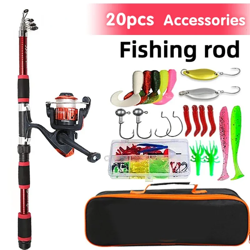 FishingPoleSetFullKitswithTelescopicFishingRodSpinningReel