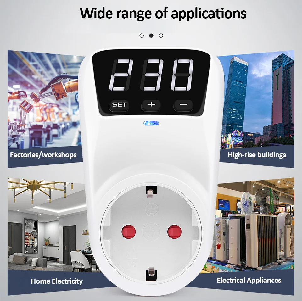 Einstellbare Spannungsschutzsteckdose mit automatischer Reset-Funktion – 16 A/15 A, 230 V/110 V, Überspannungsschutz für EU-US-Steckergeräte – Detail 3