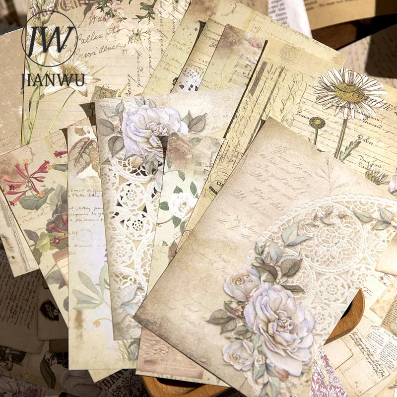 JIANWU 100 Sheets DIY Journal Decoration Sticker Vintage English Flowers Art Scrapbooking