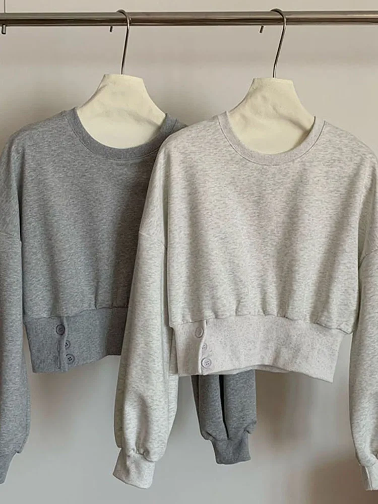 

Осенне-зимние женские укороченные пуловеры с круглым вырезом, толстовка с капюшоном в американском винтажном стиле, однотонные свитшоты Trashy Y2k, уличная одежда, Tide Gyaru