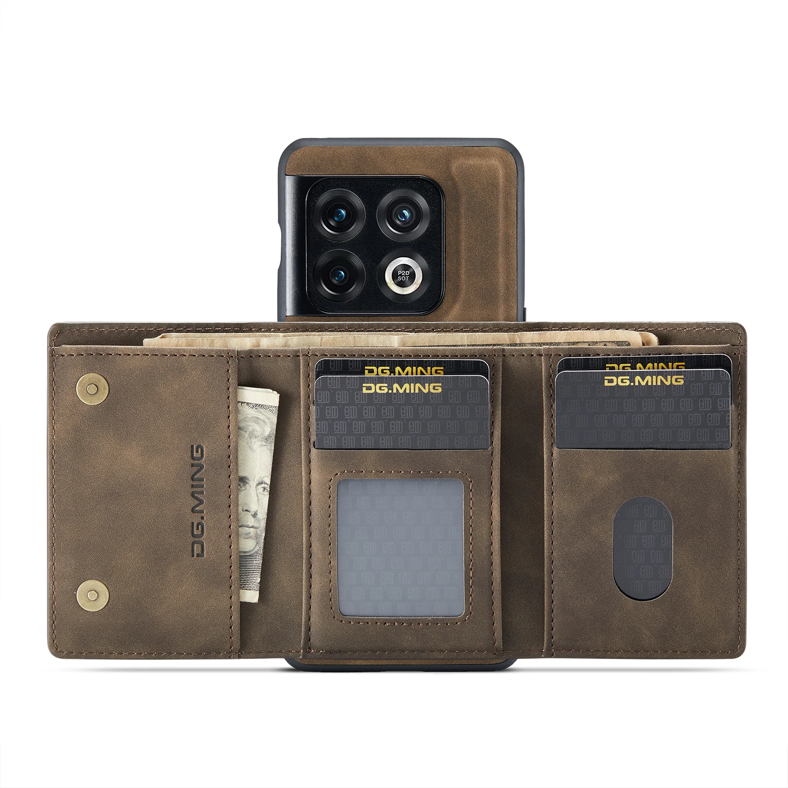 DG.MING Vintage 2in1 Magnetic Detachable Leather Wallet Zipper Case for OnePlus 11 10 Pro ACE 9 Card Slots Holder Back Cover