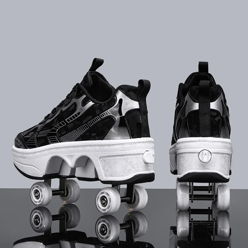 Automatic Retractable 4-Wheel Roller Skates Women's High Sneakers Shoes With Wheels Girls' Dual-Purpose Skating Sports Shoes