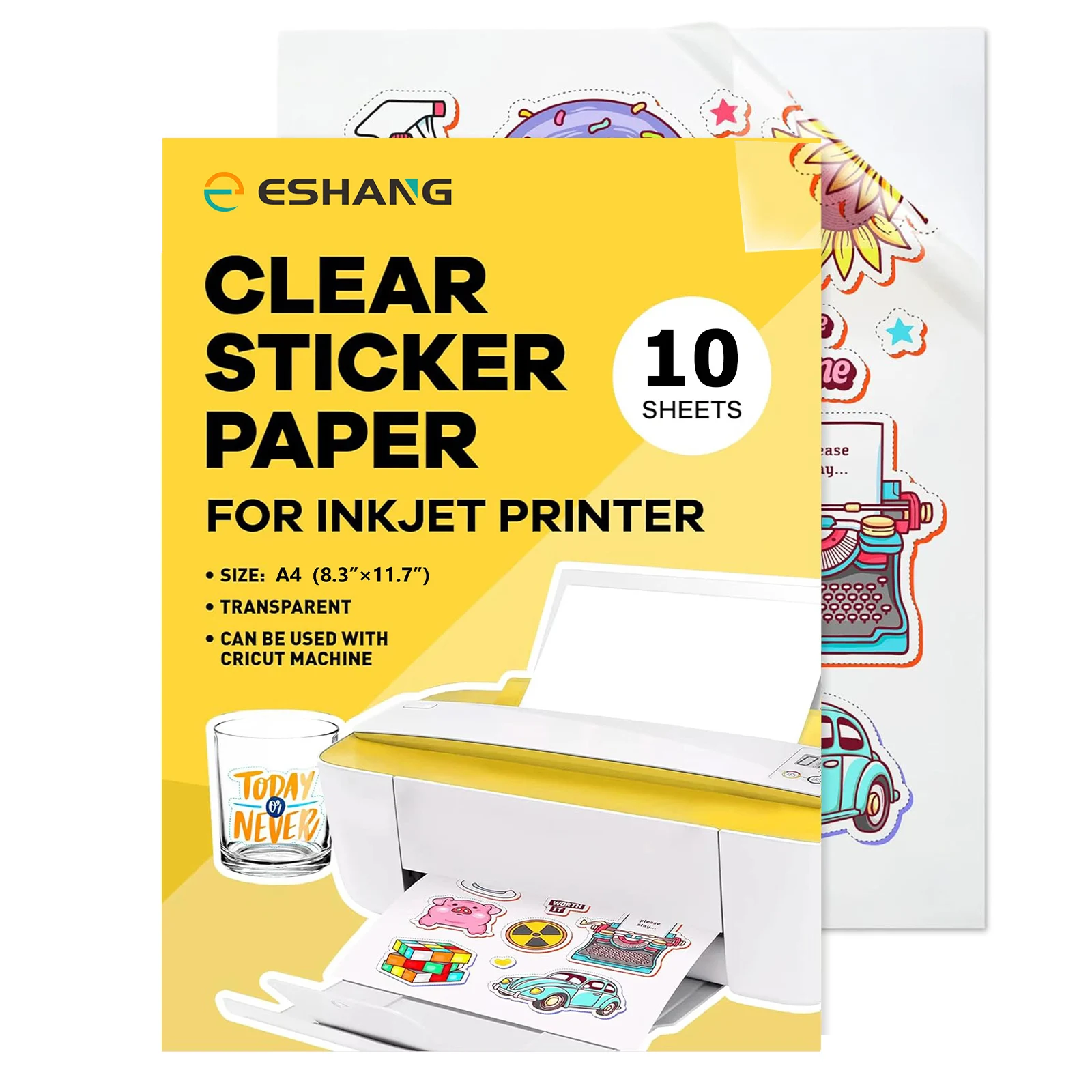 Printable A4 Clear Vinyl Sticker Paper - 10 Sheets for Inkjet Printers Self-Adhesive