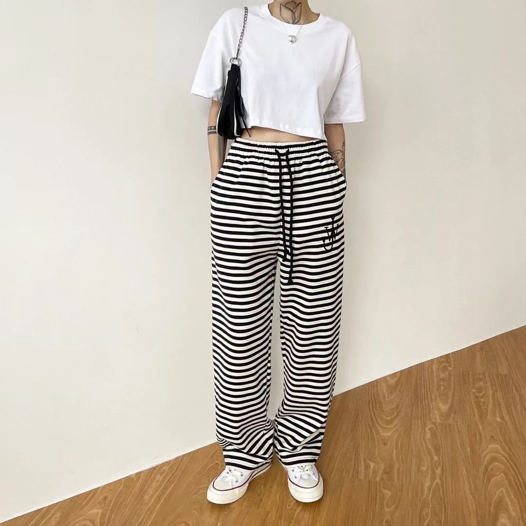 2021 FW Jil Striped Women's Guard Pants Spring and Autumn High Waist Straight Tube Floor Mopping Casual Sports Pants Trend work trousers