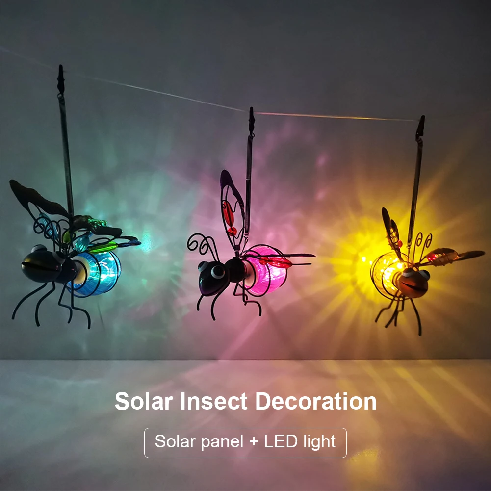 LED 요정 조명이 있는 태양광 다리미 곤충 조각상, 방수 금속 LED, 외부 정원 장식, 뒤뜰 발코니 베란다