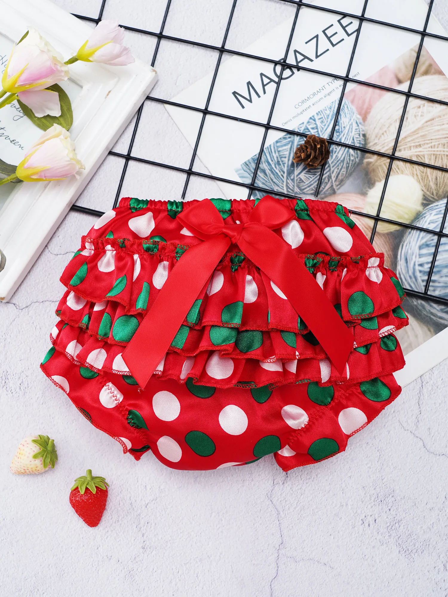 Baby Cotton Panties Girls Casual Briefs Elastic Waistband Ruffle Tiered Style Bow Waist Polka Dots Print