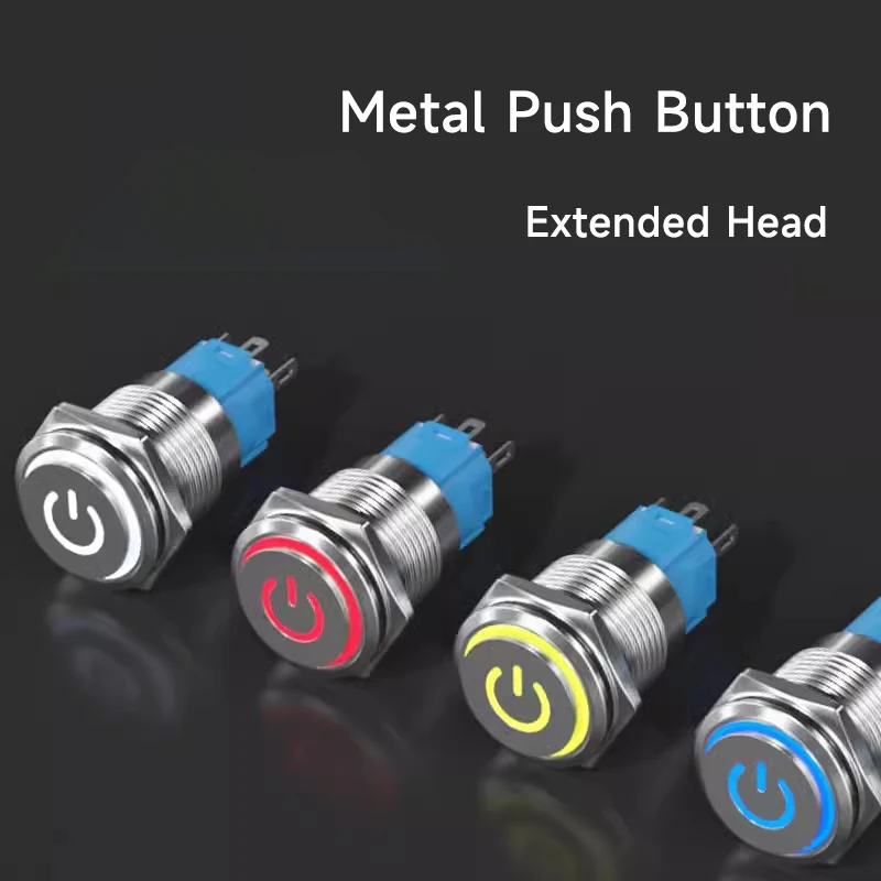 12mm 16mm 19mm 22mm metal push button switch on off power LED light Waterproof Extended circle 3v 6v 12v 24v 110v 220v ip65