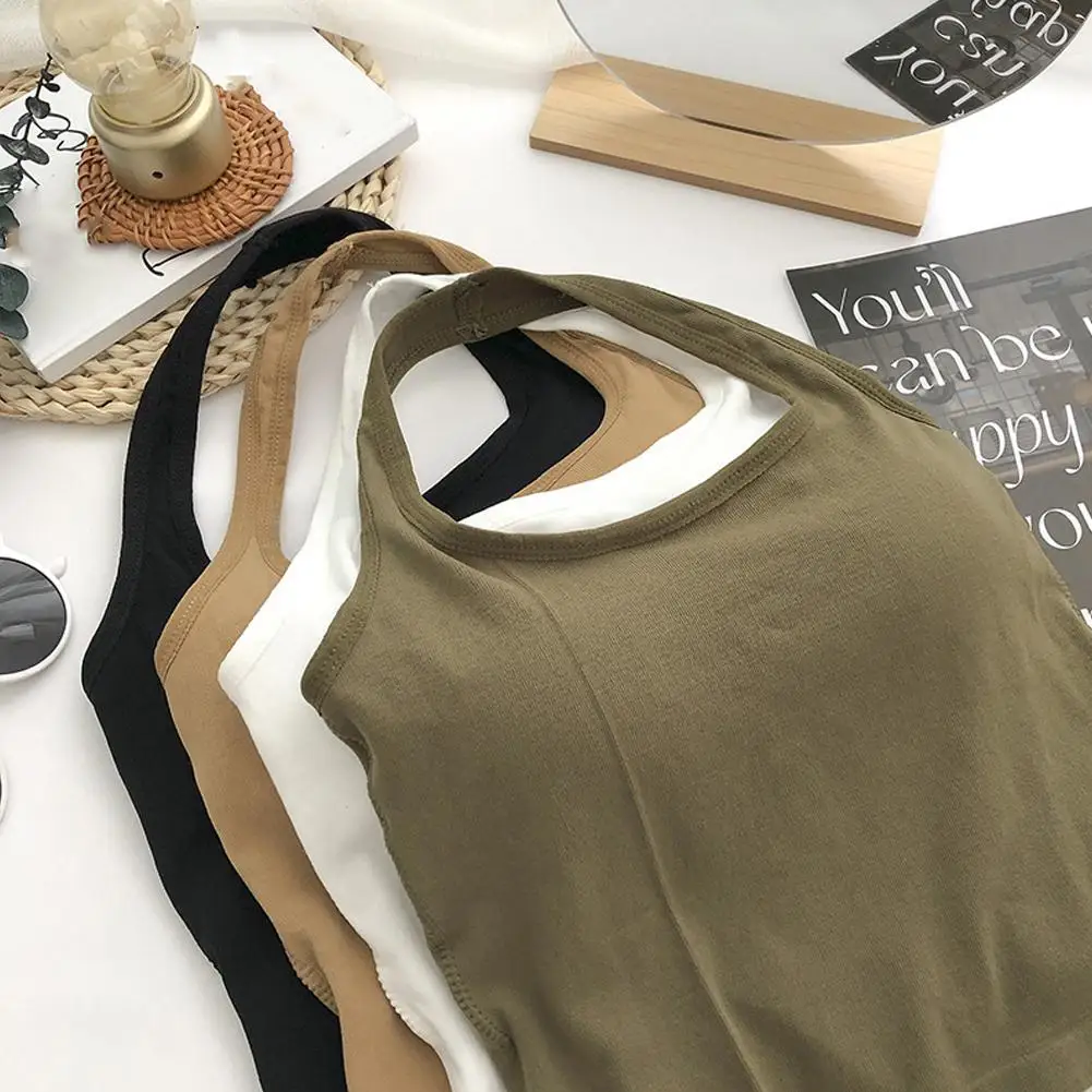 Neue weiße Halter Sexy rückenfreie Tank Tops Frauen Neck Neckholder Tank Top mit Brustpolster ärmelloses Neckholder Top Frauen – Detail 12