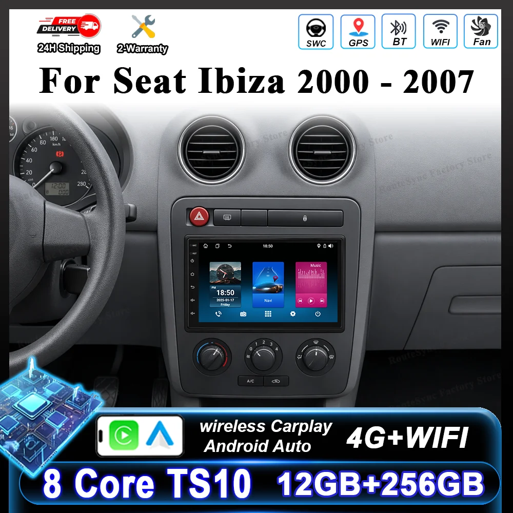 Radio con GPS de 7'' para Seat Ibiza 2000 2001 2002 2003 2004 2005 2006 2007, Navegación, Reproductor Multimedia Estéreo, Pantalla con Carplay 1