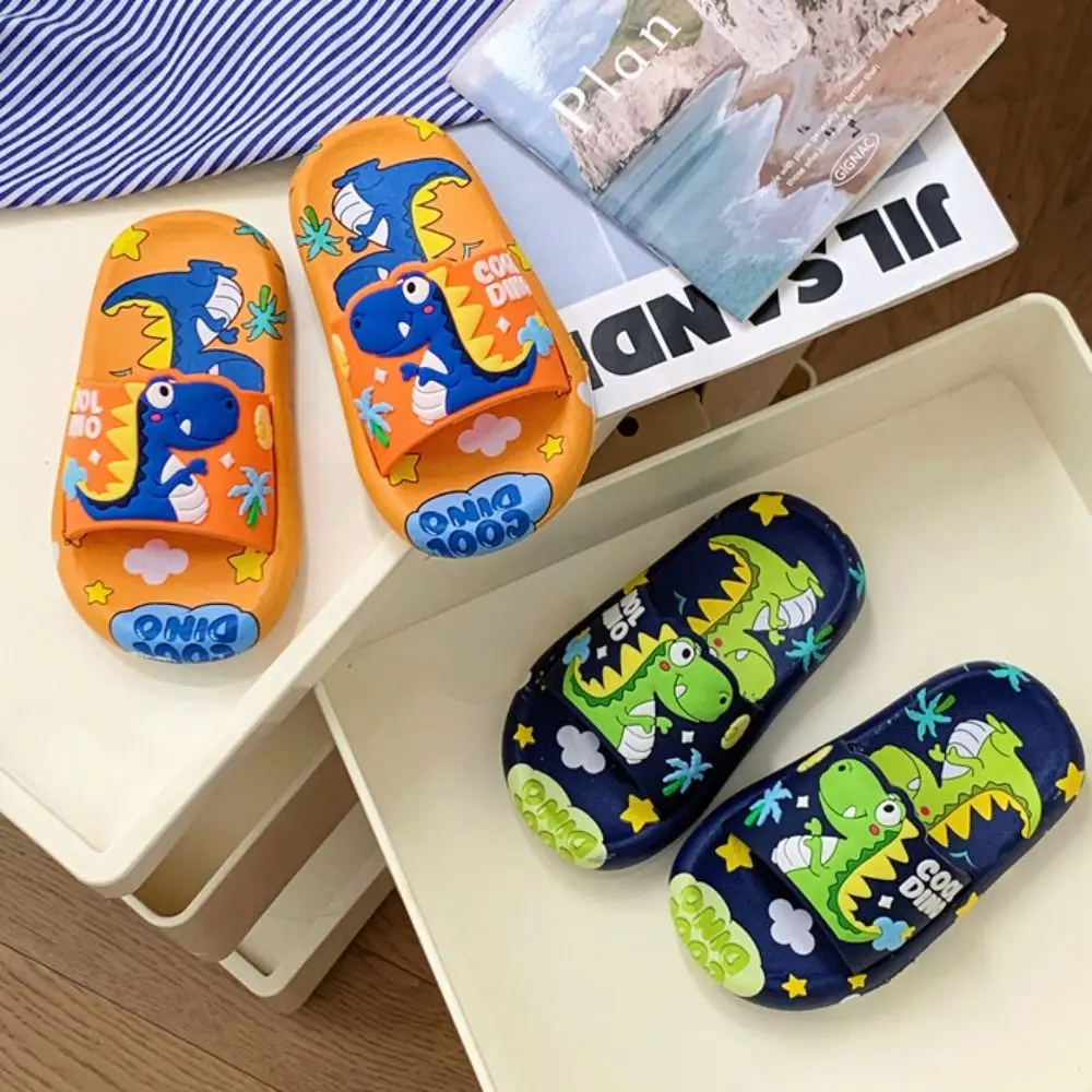 Cartoon Cute Dinosaur Slippers Platform Anti Slip Cartoon Animal Slippers EVA Solid Color Children's Bathroom Sandals Girls