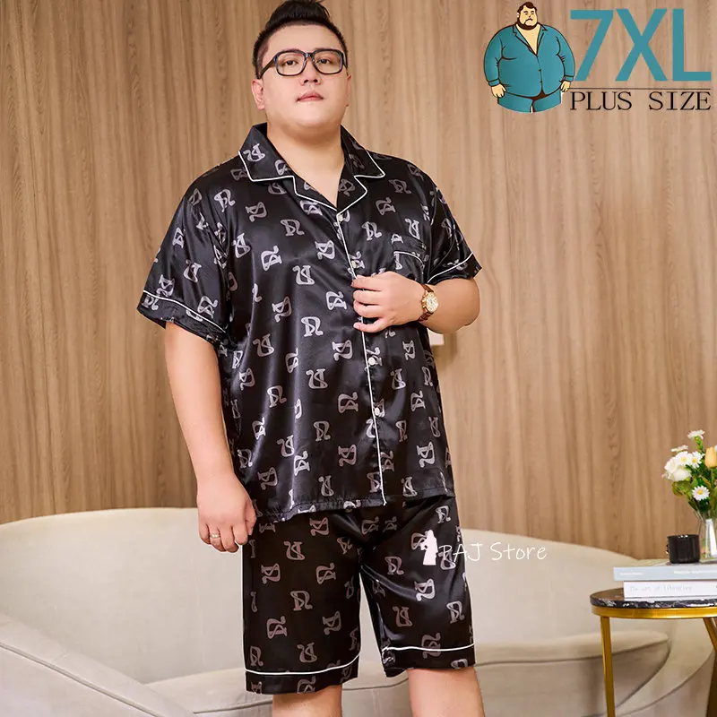 3xl-5xl Plus Size 150kg Graphics Silk Pajamas for Men Autumn Spring New  Long Sleeve Singer Breast Top and Pants Sleepwear Pjs - AliExpress