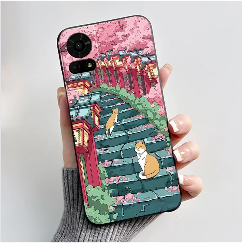 Cute Cartoon Soft Silicone Protective Phone Case - Black