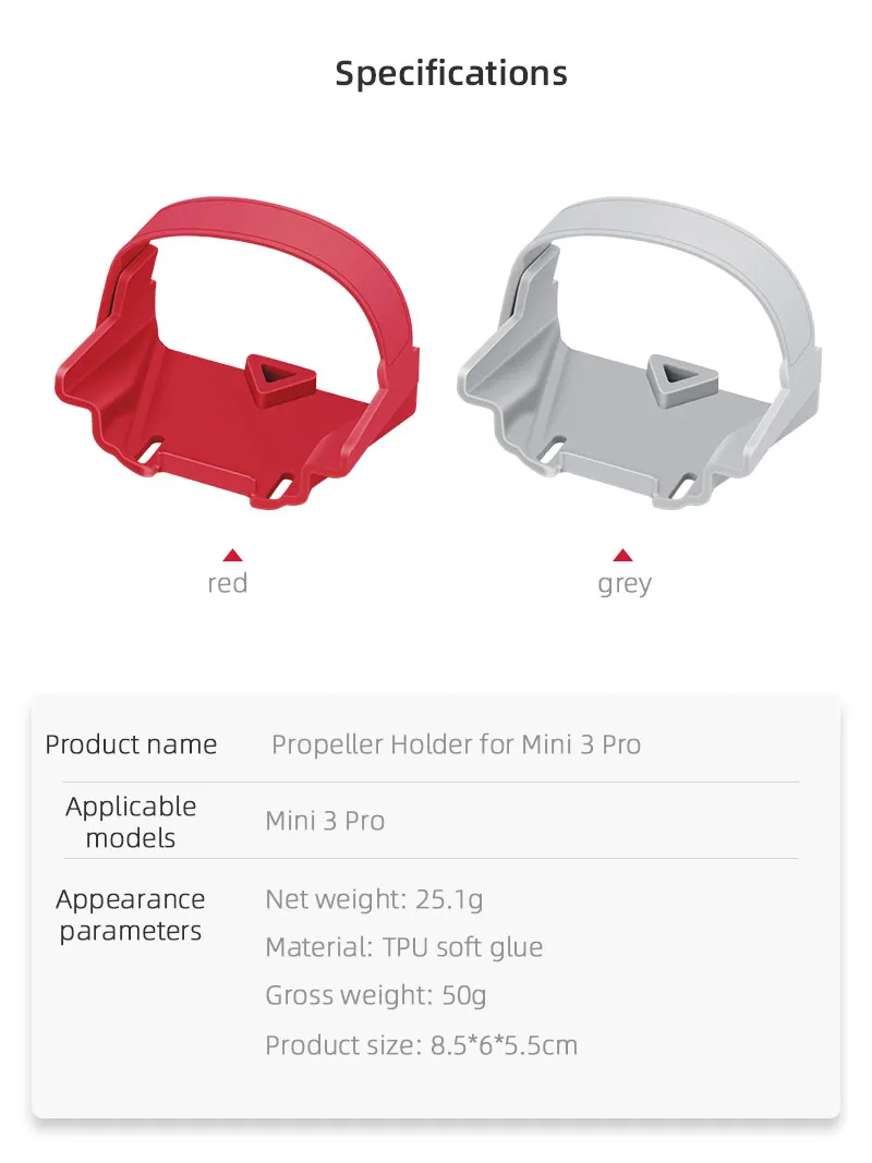 Propeller Holder for DJI Mini 3 PRO, Specifications red grey Product name Propeller Holder for Mini 3 Pro Applicable mini 3 Pro