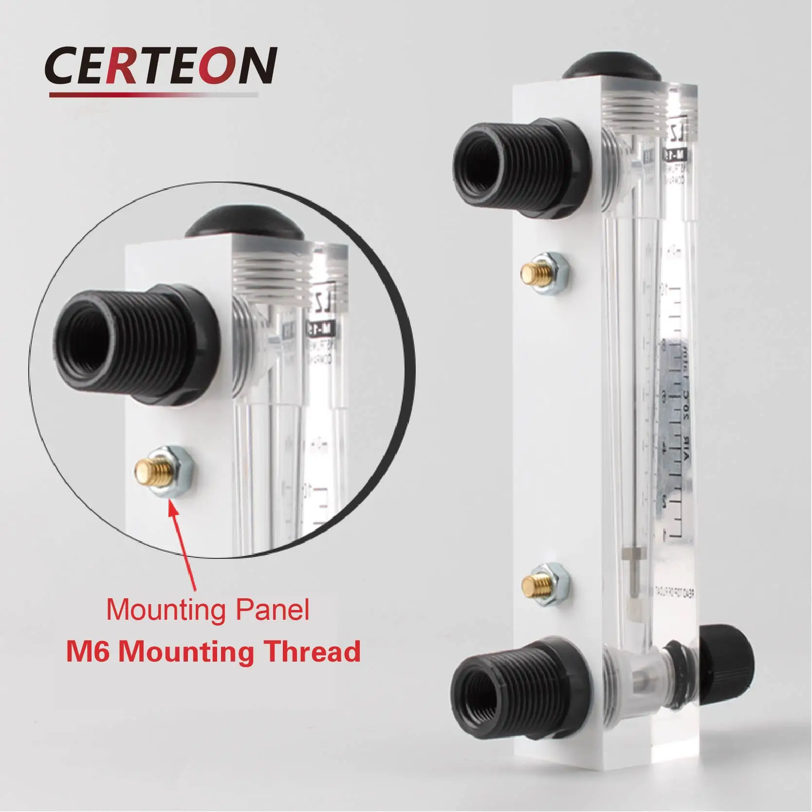 Plexiglass Float Flow Meter Acrylic Rotameter LZM-15ZT Panel Mount Adjustable Gas Air Flow Meter Variable Area Flowmeter