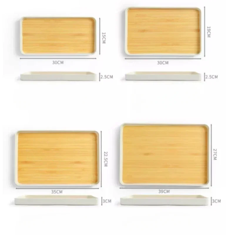 Bamboo Tray Diamine Japanese Dinner Plate Imitation Bamboo Pattern Tea Tray Plastic Storage Thickened Fall-proof