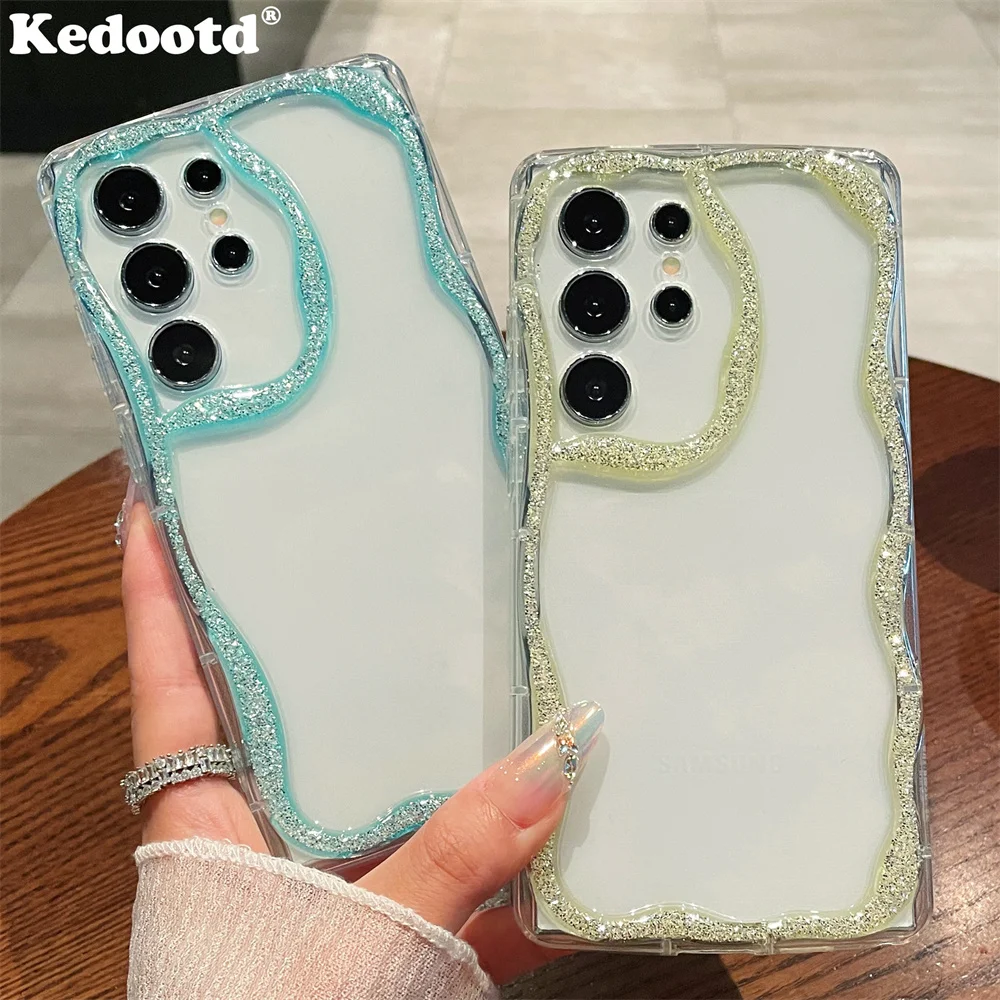 Luxury Glitter Wave Arc Soft TPU Case For Samsung S24 S23 S22 Plus Ultra A06 A16 A55 A35 A25 A15 A05S A54 A34 A14 A73 Armor Capa_voghion.com