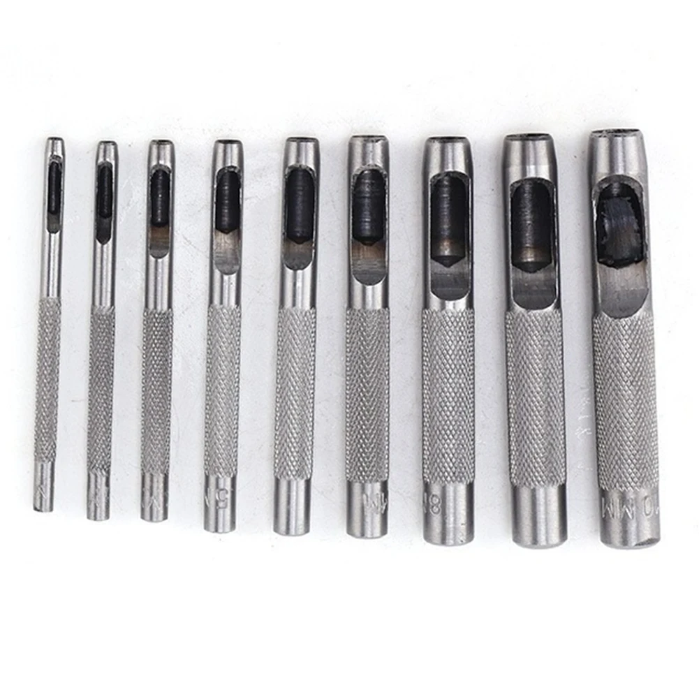 10pcs Round Hole Punches Leather Hole Punching Tools Leather Hollow Drilling Puncher Kit 1-10mm Steel Hollow Punches Cutter Set - 2
