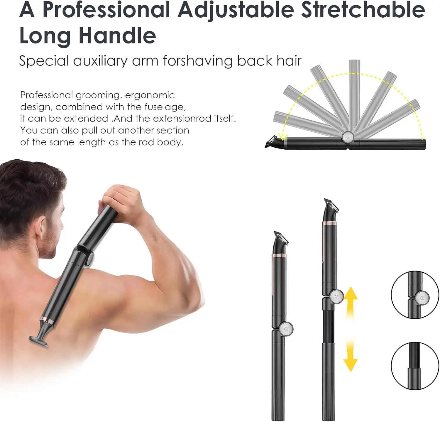 Kemei Mens Electric Back Shaver Body Grooming kit Body Hair Trimmer Facial,Arm,Chin Beard Trimmer