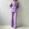 Elegant Solid Women Pants Sets Summer Purple Peak Lapel Double Breasted Outfits Daily Casual Suits Two Piece (Jacket+Pants) 1