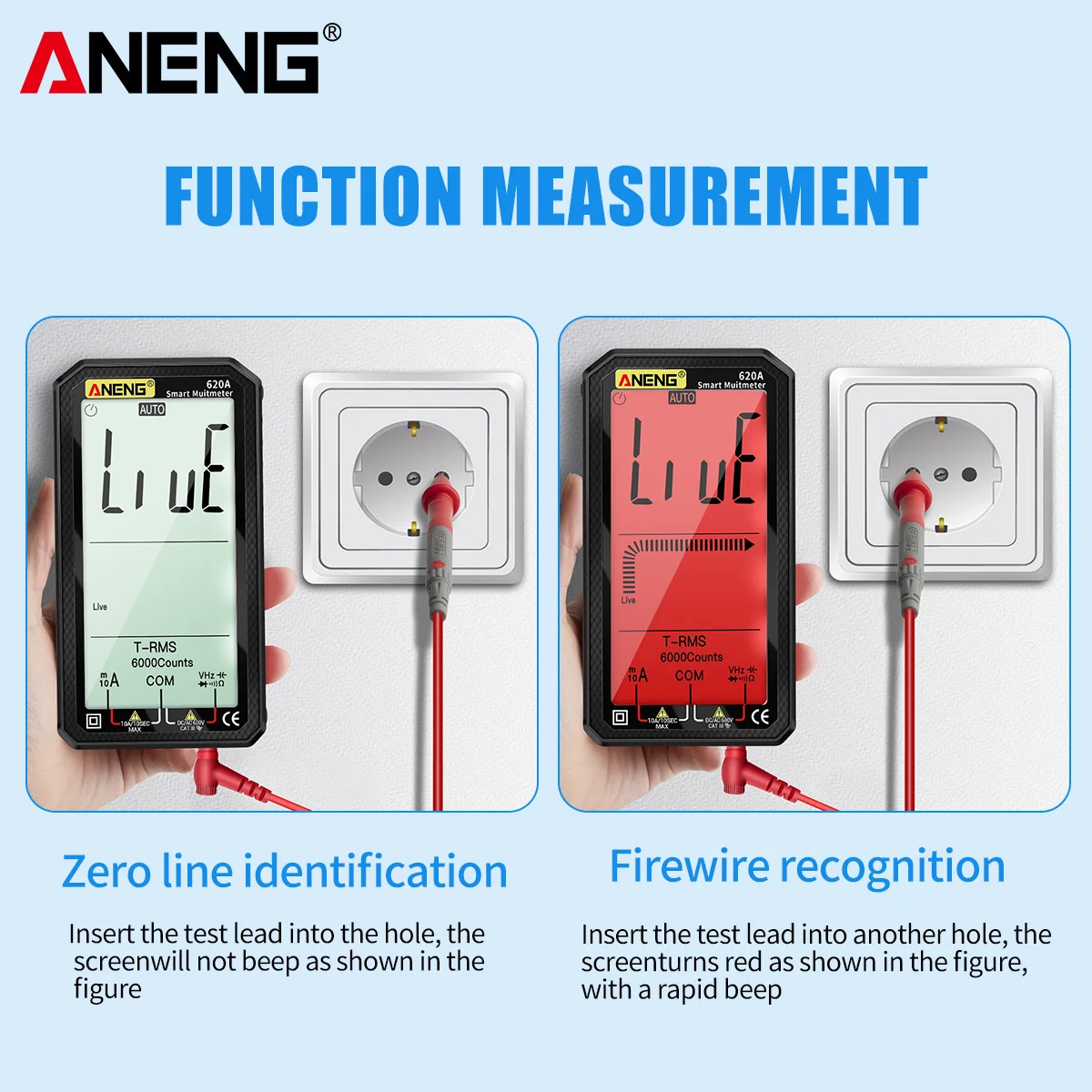 ANENG 620A Digital Multimeter LCD Display AC/DC Ultraportable True-RMS Multimeter Auto-Ranging with Amp Volt Ohm Multi Tester