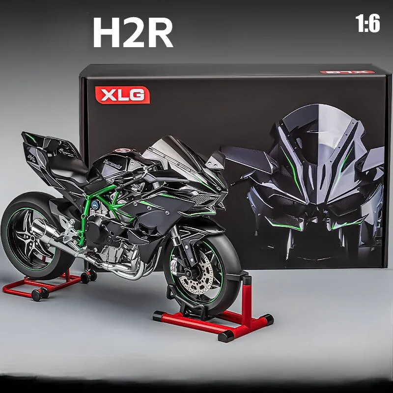 Diecast Spray 1:6 Kawasaki H2R Alloy Racing Motorcycle Model Sound and Light Bootable Motorbike Toy Birthday Gift for Boyfriend 4