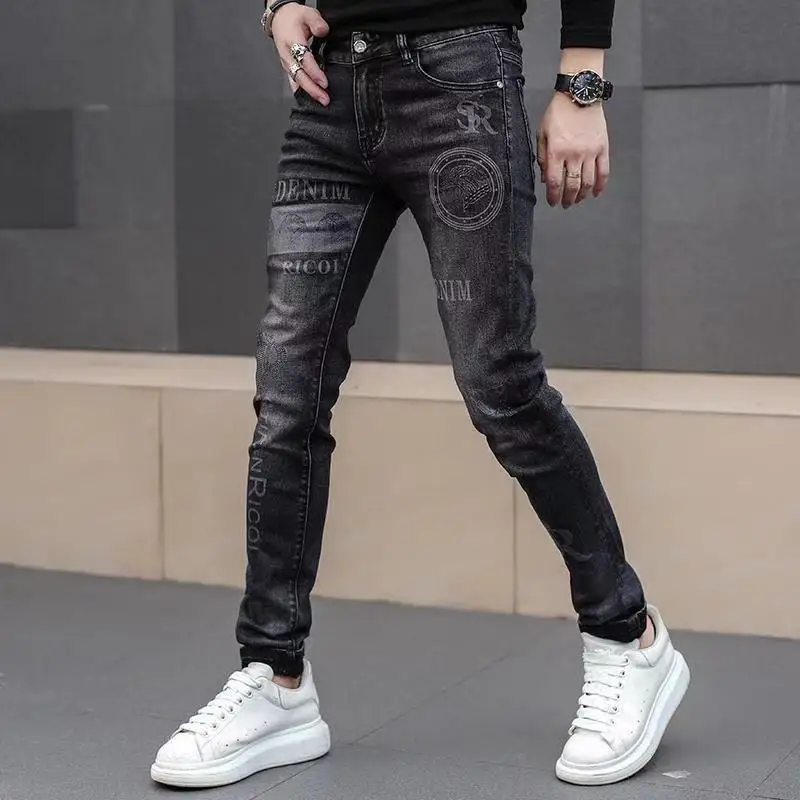 Jeans elegante rasgado masculino, calças retas finas, roupas jeans  desfiadas, calças skinny, nova moda, 2023 - AliExpress